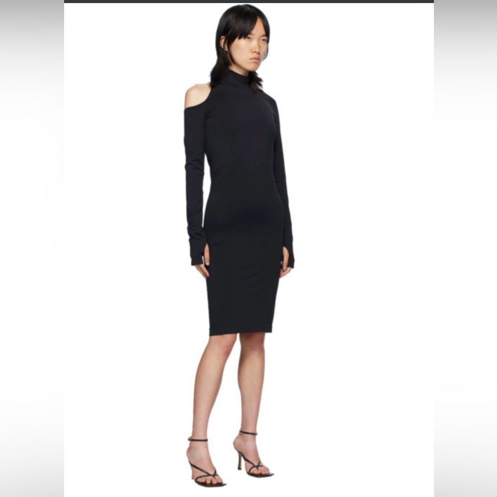Helmut Lang Midi Dress with turtleneck and asymmetrical opening. M/L